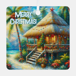 Tropical Hut Christmas Palm Tree Beach Lights Metal Tree Decoration