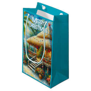 Tropical Hut Christmas Palm Tree Beach Lights Small Gift Bag