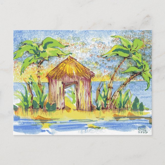 Tropical Hut Pop Art Postcard (Front)