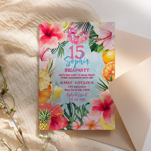 Tropical Ibiza Disco Blue Birthday Invitation