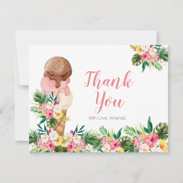 Tropical Ice Cream Floral Bridal Shower Thank You Card (Front)
