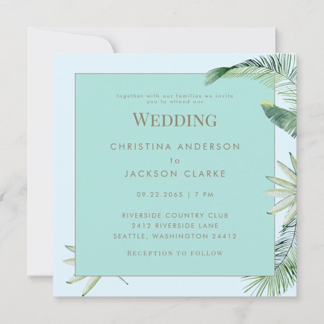 Tropical Icy Blue & Turquoise Square Wedding Invitation (Front)