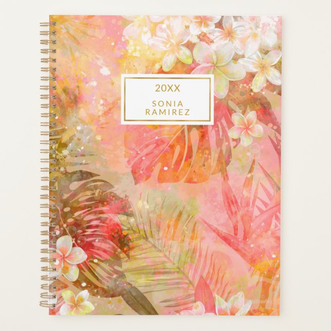 Tropical Illusions Watercolor Palm Leaves Floral Planner (Front)
