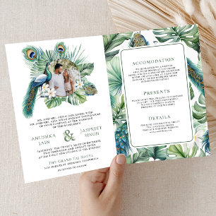 Tropical Indian Peacock Floral All in One Wedding Invitation