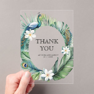 Tropical Indian Peacock Floral Wedding Thank You Acrylic Invitations