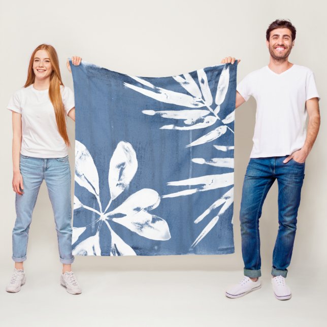 Tropical Indigo Impressions - Tropical Greenery Fleece Blanket (In Situ)