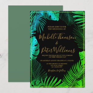 Tropical invitation gold watercolor wedding