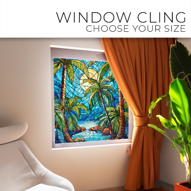 Tropical island at night Stained glass art Window Cling (Creator Uploaded)