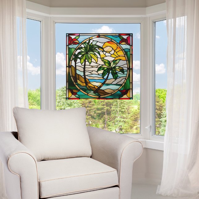 Tropical Island at Sunset Faux Stained Glass Window Cling (Creator Uploaded)