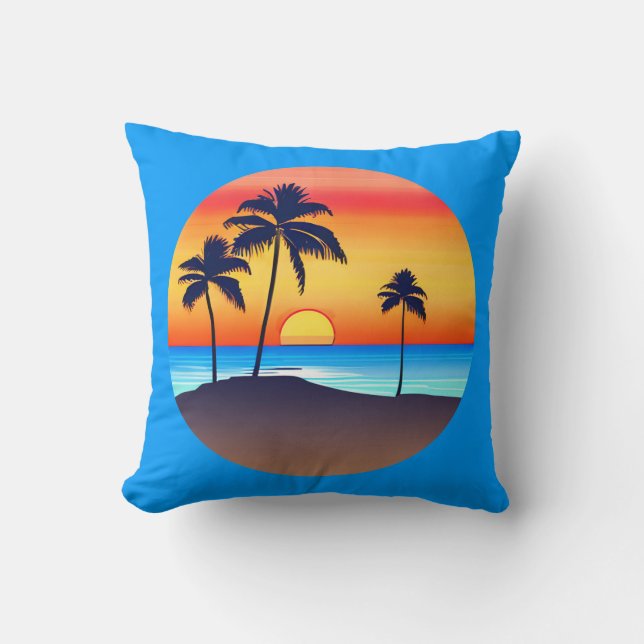 Tropical Island at Sunset with Palm Trees Cushion (Front)