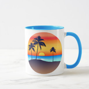 Tropical Island at Sunset with Palm Trees Mug