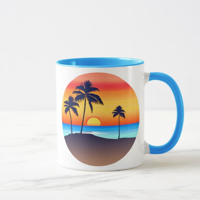 Tropical Island at Sunset with Palm Trees Mug (Right)