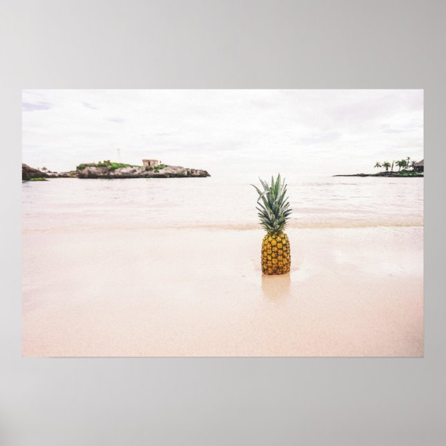 Tropical Island Beach Accent Pineapple Romantic Poster (Front)