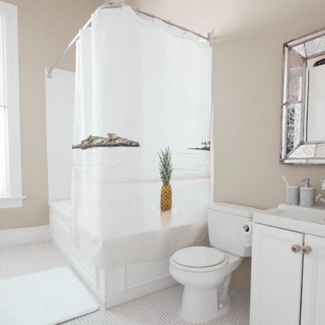 Tropical Island Beach Accent Pineapple Romantic Shower Curtain (In Situ)