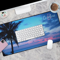 Tropical Island Beach Aqua Blue Ocean Pink Sunset