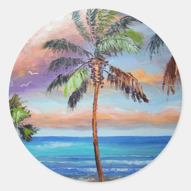 Tropical Island Beach Classic Round Sticker (Front)