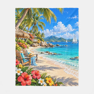 Tropical Island Beach Fleece Blanket