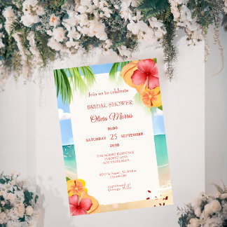 Tropical Island Beach Floral Bridal Shower Invitation