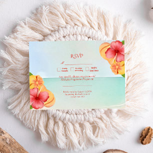 Tropical Island Beach Floral Wedding RSVP Card