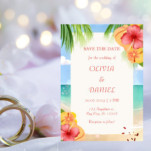 Tropical Island Beach Floral Wedding Save the Date