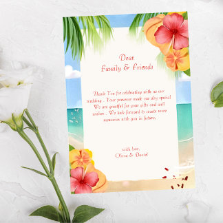 Tropical Island Beach Floral Wedding Thank You Card