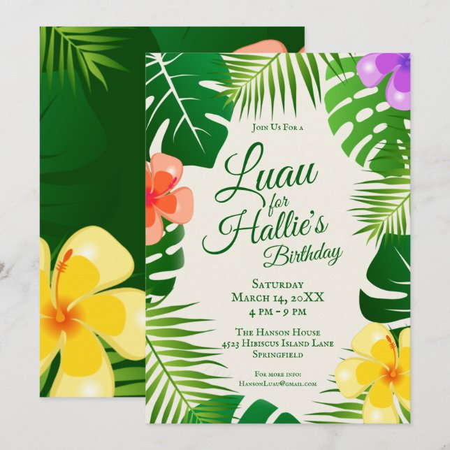 Tropical Island Beach Luau Birthday Invitation (Front/Back)