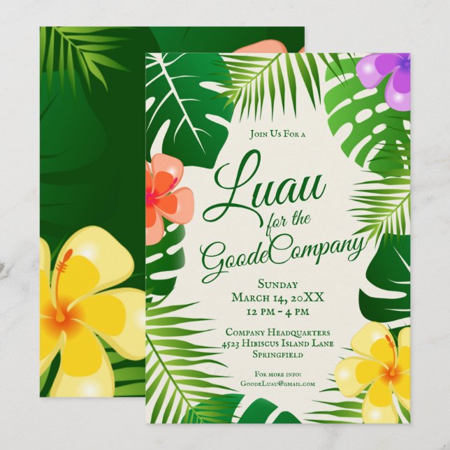 Tropical Island Beach Luau | Company Party Invitation (Front/Back)