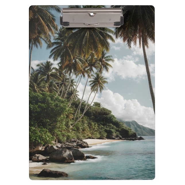 Tropical Island Beach Ocean Green Blue Photo Clipboard (Front)