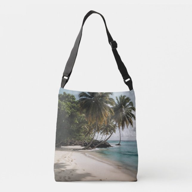 Tropical Island Beach Ocean Green Blue Photo Crossbody Bag (Back)
