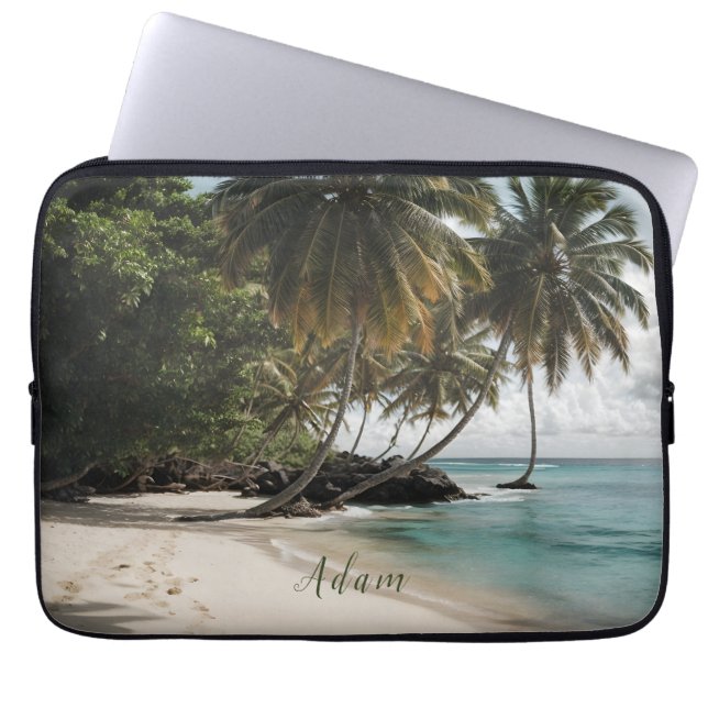 Tropical Island Beach Ocean Personalised Name Laptop Sleeve (Front)