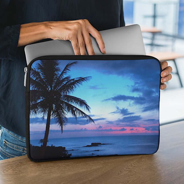 Tropical Island Beach Ocean Pink Blue Sunset Photo Laptop Sleeve (Creator Uploaded)