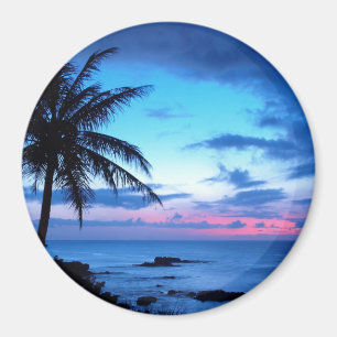 Tropical Island Beach Ocean Pink Blue Sunset Photo Magnet
