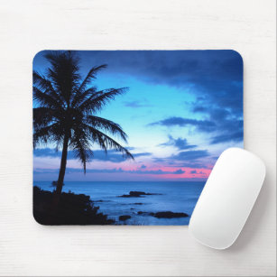 Tropical Island Beach Ocean Pink Blue Sunset Photo Mouse Mat