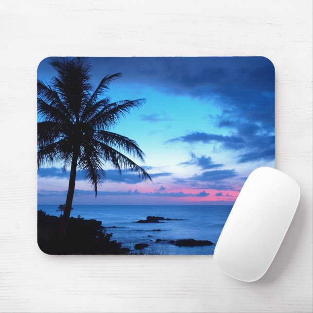 Tropical Island Beach Ocean Pink Blue Sunset Photo Mouse Mat (With Mouse)
