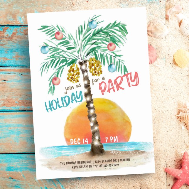 Tropical Island Beach Palm Tree Christmas  Invitation (Creator Uploaded)