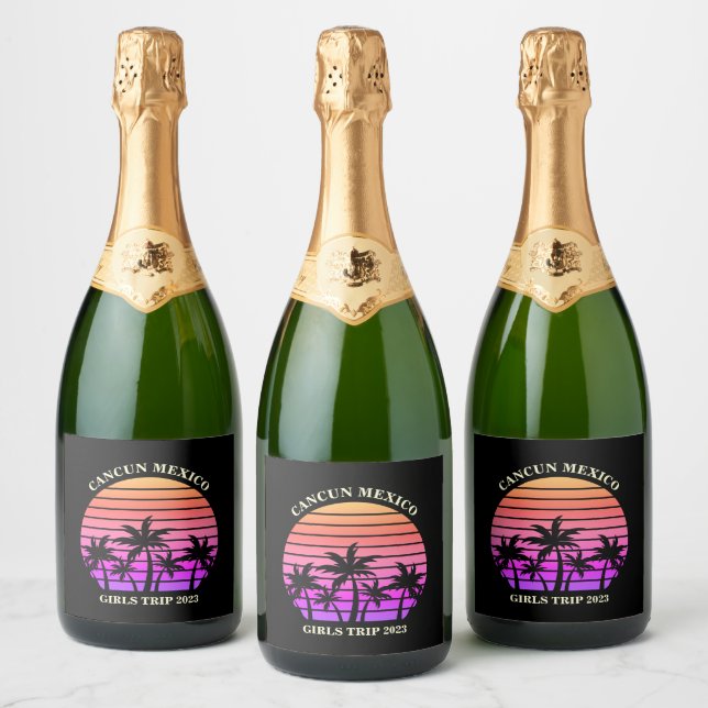 Tropical Island Beach Palm Tree Party Champagne Sparkling Wine Label (Bottles)
