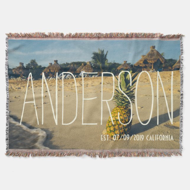 Tropical Island Beach Pineapple Personalised Throw Blanket (Front)