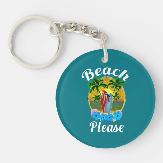 Tropical Island Beach Please Key Ring (Front)