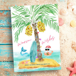 Tropical Island Beach Santa Mermaid Christmas Holiday Card