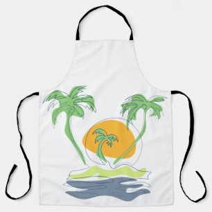 Tropical island beach scenery. Outline palm tree Apron