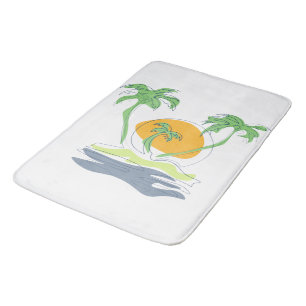 Tropical island beach scenery. Outline palm tree Bath Mat
