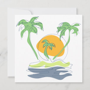 Tropical island beach scenery. Outline palm tree Card
