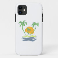 Tropical island beach scenery. Outline palm tree