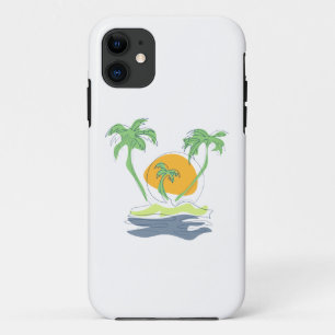 Tropical island beach scenery. Outline palm tree iPhone 11 Case