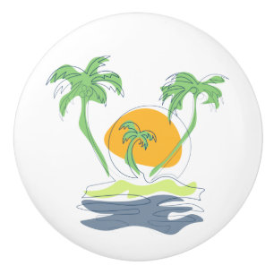 Tropical island beach scenery. Outline palm tree Ceramic Knob