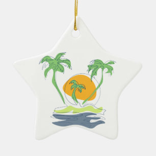 Tropical island beach scenery. Outline palm tree Ceramic Tree Decoration