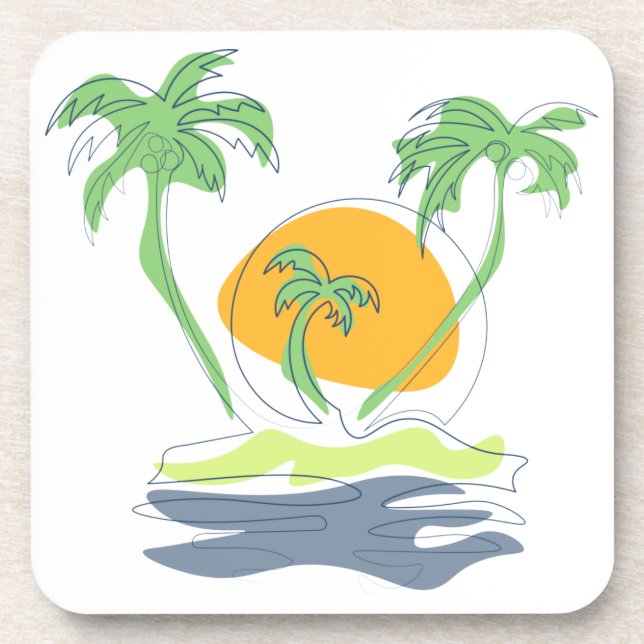 Tropical island beach scenery. Outline palm tree  Coaster (Front)