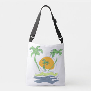 Tropical island beach scenery. Outline palm tree  Crossbody Bag