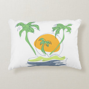 Tropical island beach scenery. Outline palm tree Decorative Cushion