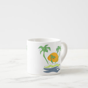 Tropical island beach scenery. Outline palm tree Espresso Cup